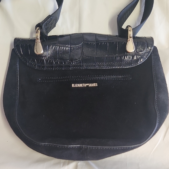 Elizabeth and James Black Crossbody Bag with Croc-Embossed Texture - Picture 1 of 8